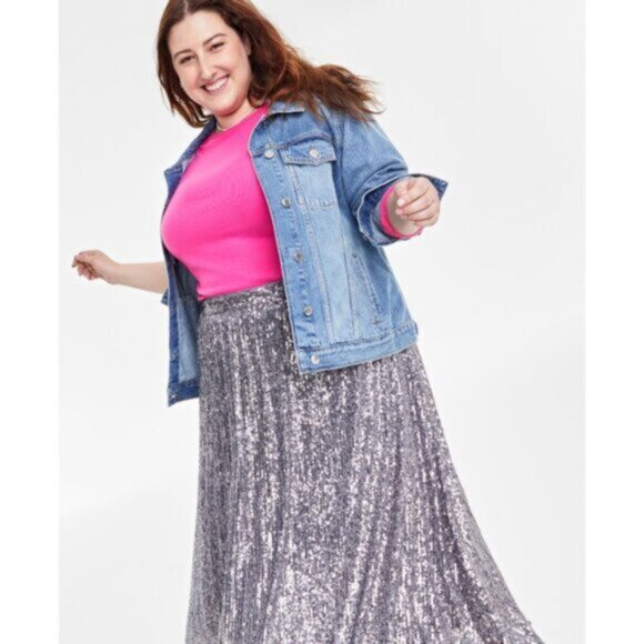 On 34th Plus Size 20W Silver Sequin Pleated Maxi Party Skirt NWT - Picture 4 of 8